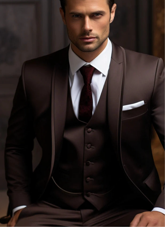 Feel The Luxury Italian Fabric 3-Piece Suit for Men| Majestic Brown| Wedding, Party & Formal Wear