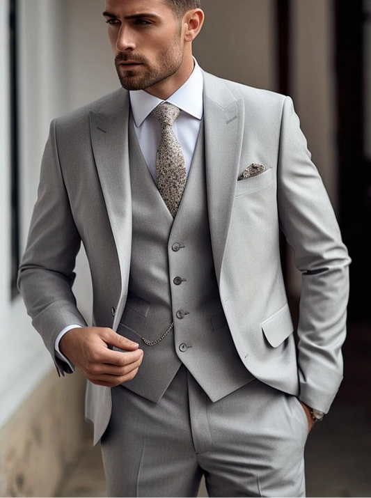 Luxury Italian Fabric 3Piece Suit for Men |Steel Grey |Wedding, Party & Formal Wear