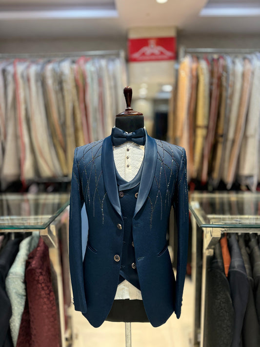 Handcrafted Embroidery Teal Blue 3Ps Suit with Manwork Detailing – Premium Italian Fabric & Impeccable Finish