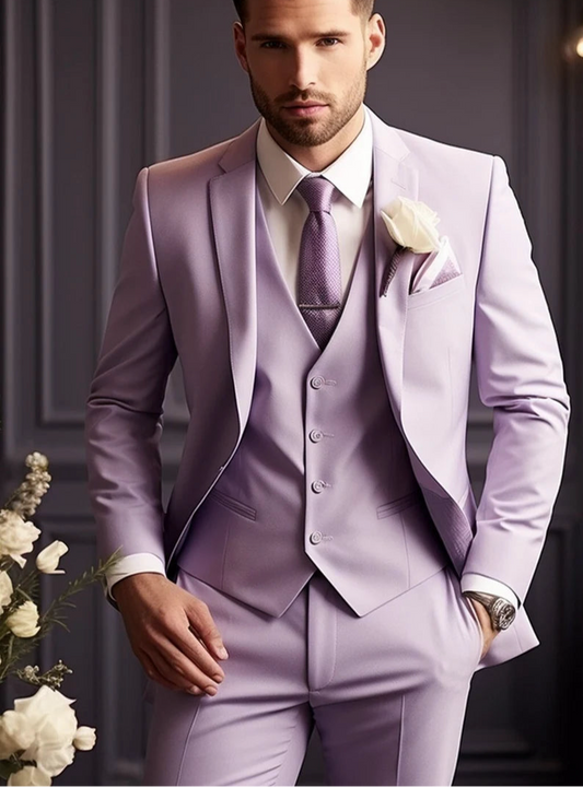 Ultimate Luxury Italian Fabric 3-Piece Suit for Men | Petal Lavender |Wedding, Party & Formal Wear
