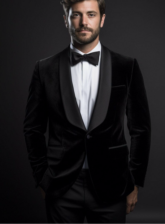 Luxury Velvet Fabric 2-Piece Suit for Men |Ultimo Black| Wedding, Party Wear; Formal Wear