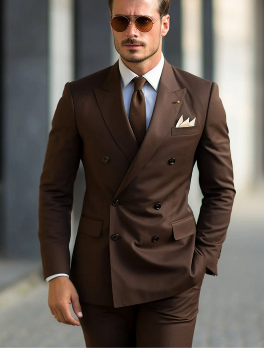 Luxury Italian Fabric Double Breasted Suit for Men | Smoke Brown| Wedding, Party wear; Formal Wear
