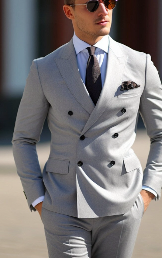 The Luxury Italian Fabric Double Breasted Suit for Men | AshyGrey| Wedding, Party wear; Formal Wear