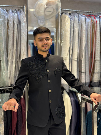 Royal Black Suit – Floral Embroidery