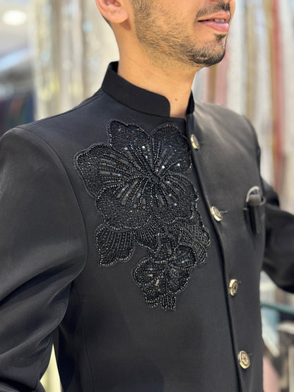 Royal Black Suit – Floral Embroidery