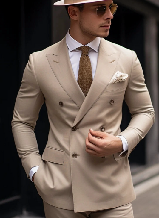 The Luxury Italian Fabric Double Breasted Suit for Men | Sand Beige| Wedding, Party wear; Formal Wear
