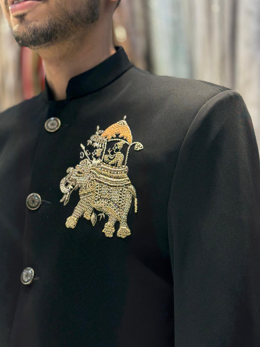 Royal Black Suit – Elephant Embroidery