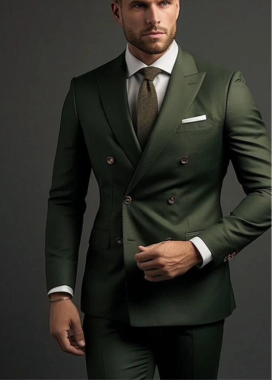 Luxury Double Breasted Suit for Men | Mehndi Green| Wedding, Party wear; Formal Wear