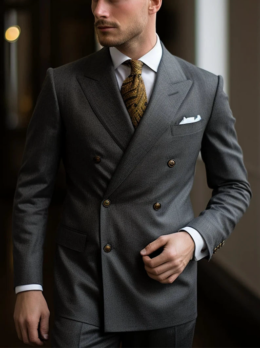 Luxury Italian Fabric Double Breasted Suit for Men | Ashy Grey| Wedding, Party wear; Formal Wear