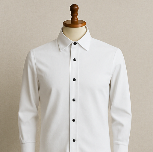 Classic White Cotton Shirt with Black Buttons