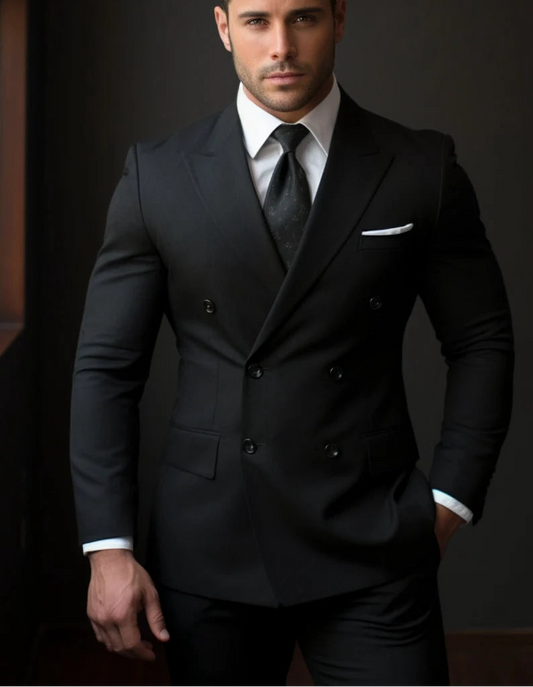 The Luxury Italian Fabric Double Breasted Suit for Men | Black| Wedding, Party wear; Formal Wear