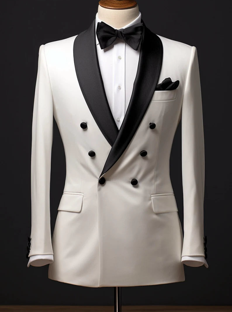 Luxury Double Breasted Tux for Men |Warm Ivory| Wedding, Party wear; Formal Wear