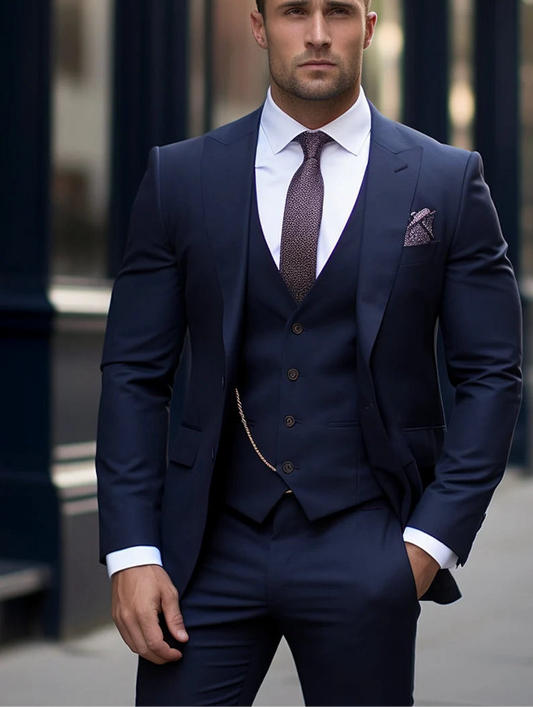 The Luxury Italian Fabric 3-Piece Suit for Men|Midnight Blue | Wedding, Party & Formal Wear