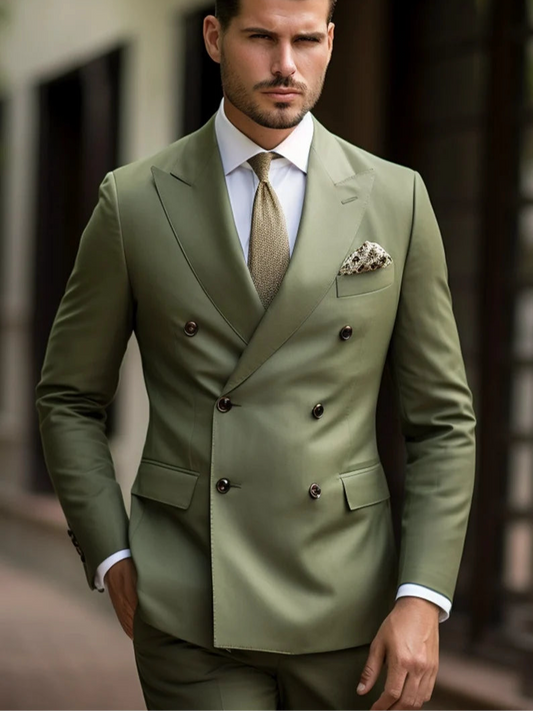 The Elegant Double Breasted Suit for Men | Sage Green| Wedding, Party wear; Formal Wear