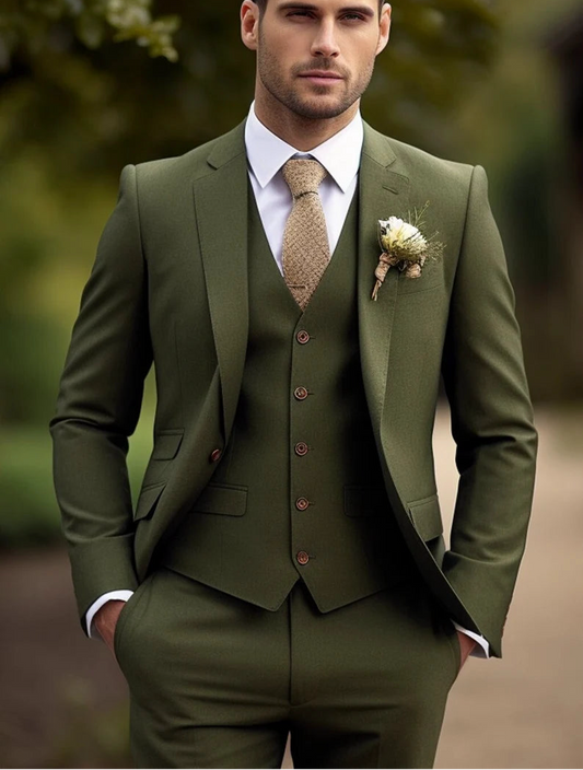 Luxury Italian Fabric 3Piece Suit for Men | Grass Green |Wedding, Party & Formal Wear