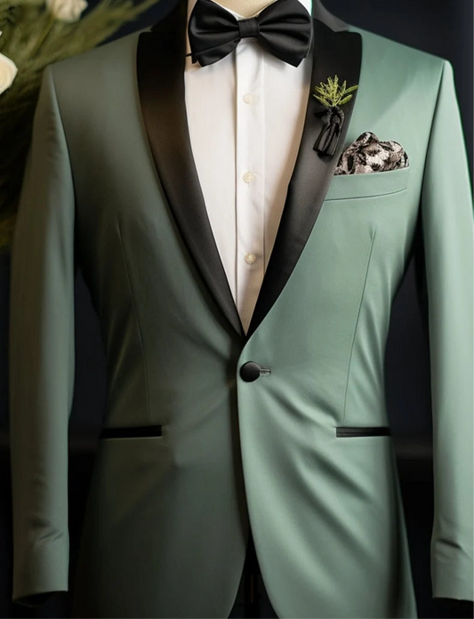 Luxury Italian Fabric 2-Piece Suit for Men | Sage Green Tux| Wedding, Party Wear; Formal Wear