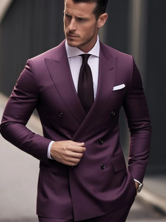 Luxury Italian Fabric Double Breasted Suit for Men | Purple Wine | Wedding, Party wear; Formal Wear