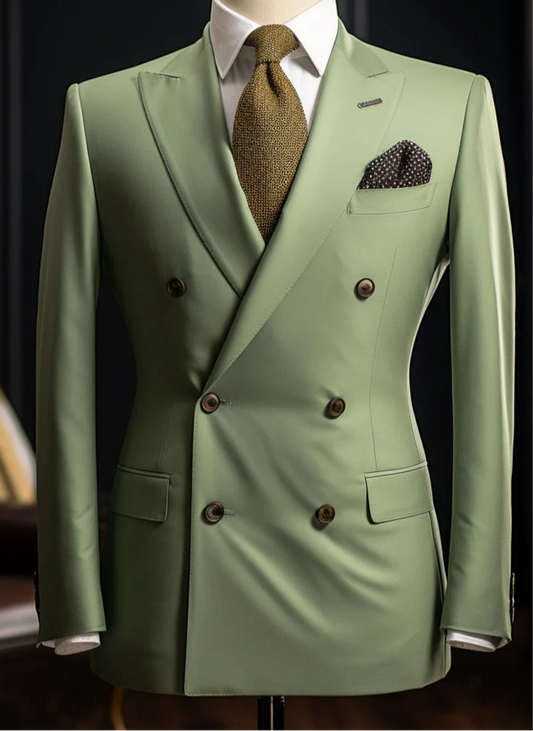 The Luxury Italian Fabric Double Breasted Suit for Men | Sage Green| Wedding, Party wear; Formal Wear