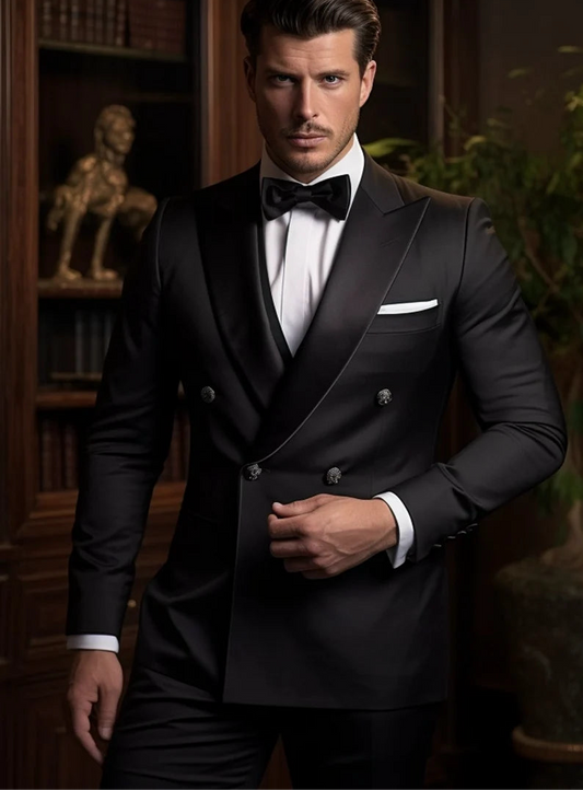Luxury Italian Fabric 3-Piece Suit for Men | Premium Black Tux|Wedding, Party & Formal Wear