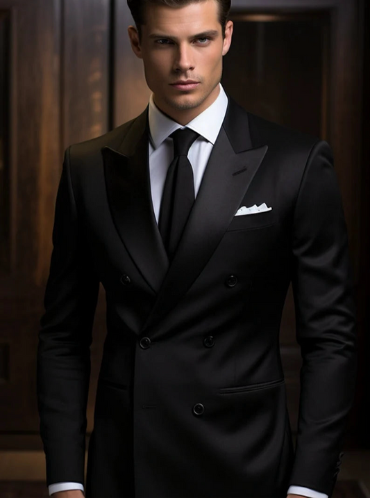 Luxury Italian Fabric Double Breasted Suit for Men | Ultimo Black| Wedding, Party wear; Formal Wear