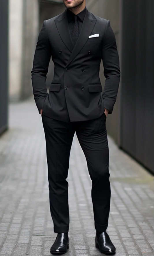 Luxury Italian Fabric Double Breasted Suit for Men | Black| Wedding, Party wear; Formal Wear