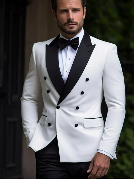 Luxury Double Breasted Tux for Men |White| Wedding, Party wear; Formal Wear