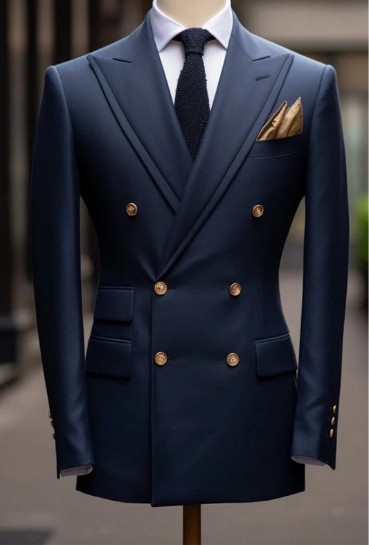 Effortless Luxury Italian Fabric Double Breasted Suit for Men | Midnight Blues | Wedding, Party wear; Formal Wear
