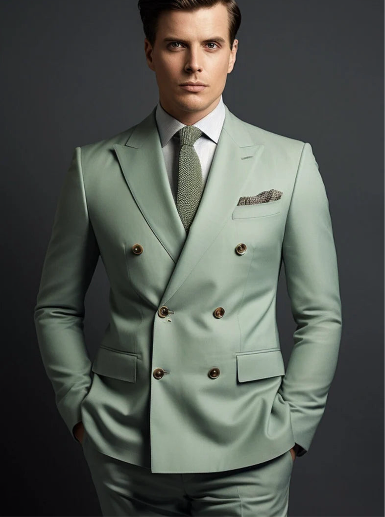 Double Breasted Suit for Men | Sage Green| Wedding, Party wear; Formal Wear