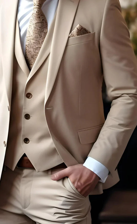 Elegant Beige 3-Piece Suit/Tailored Fit