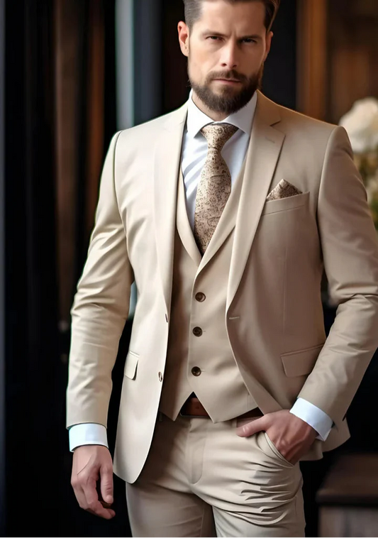 Elegant Beige 3-Piece Suit/Tailored Fit