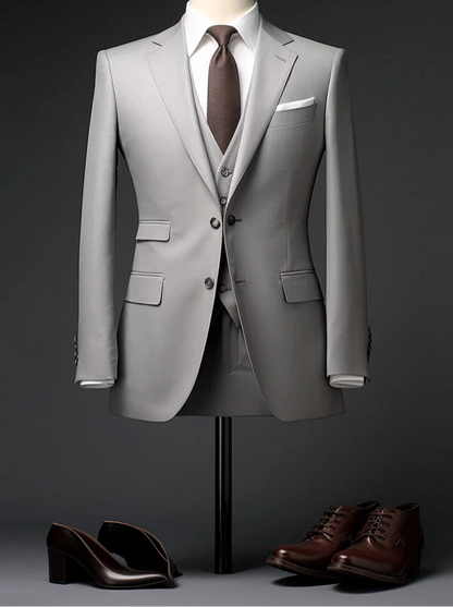 Premium Elegant Light Steel Grey 3-Piece Long Suit/Tailored Fit