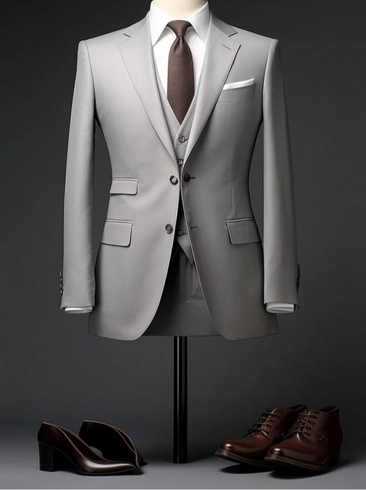 Premium Elegant Light Steel Grey 3-Piece Long Suit/Tailored Fit