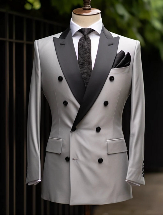 Luxury Italian Fabric Double Breasted Suit for Men | AshyGrey| Wedding, Party wear; Formal Wear