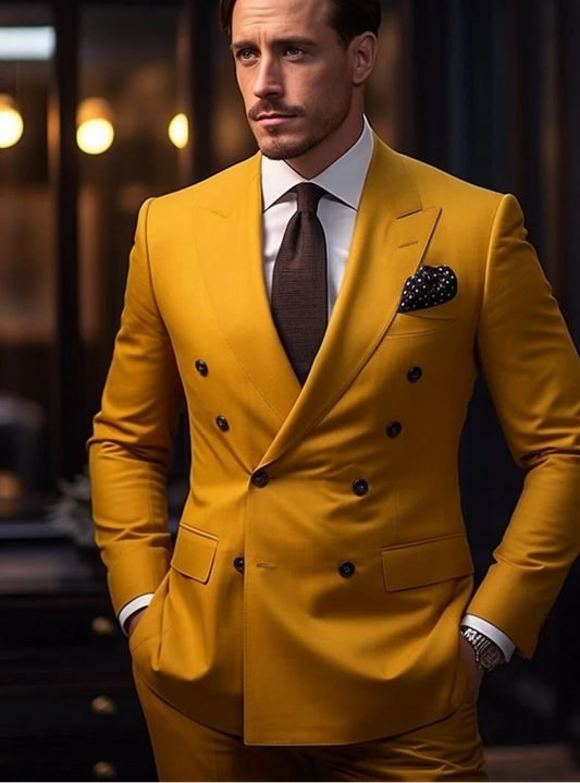 Sundowner Double Breasted Suit for Men | Sun Yellow | Wedding, Party wear; Formal Wear