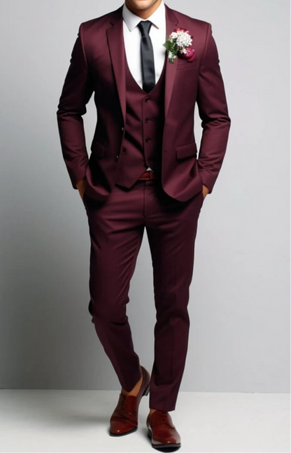 Italian Fabric 3-Piece Suit  Men | Dawn Wine |Wedding, Party & Formal Wear