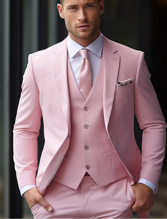 Italian Fabric 3-Piece Suit for Men | Blossom Pink |Wedding, Party & Formal Wear