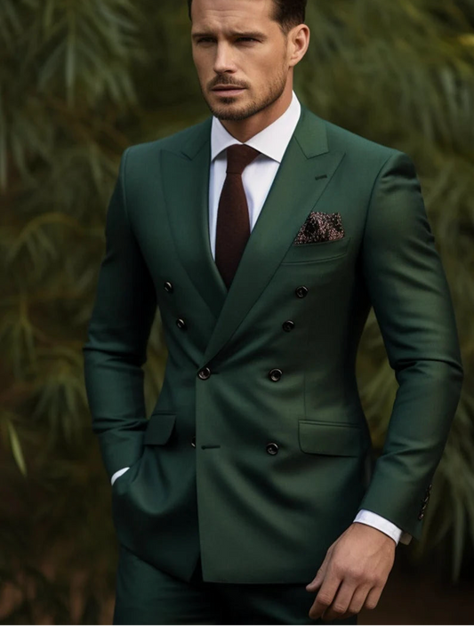 Effortless Luxury Italian Fabric Double Breasted Suit for Men | Majestic Green| Wedding, Party wear; Formal Wear