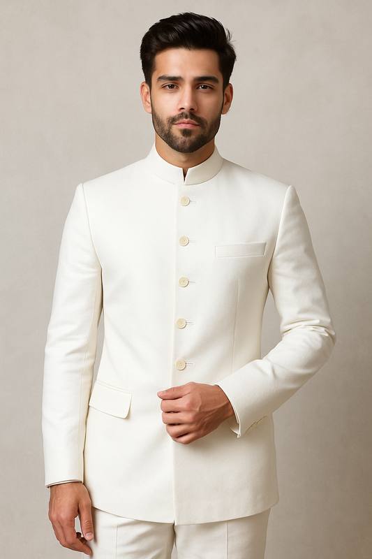 Regal White Jodhpuri Suit with Six Buttons – A Timeless Royal Ensemble