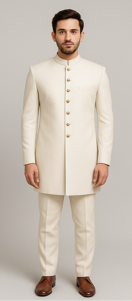 Ivory Indo-Western Ensemble with Golden Accents – A Blend of Heritage and Modern Elegance