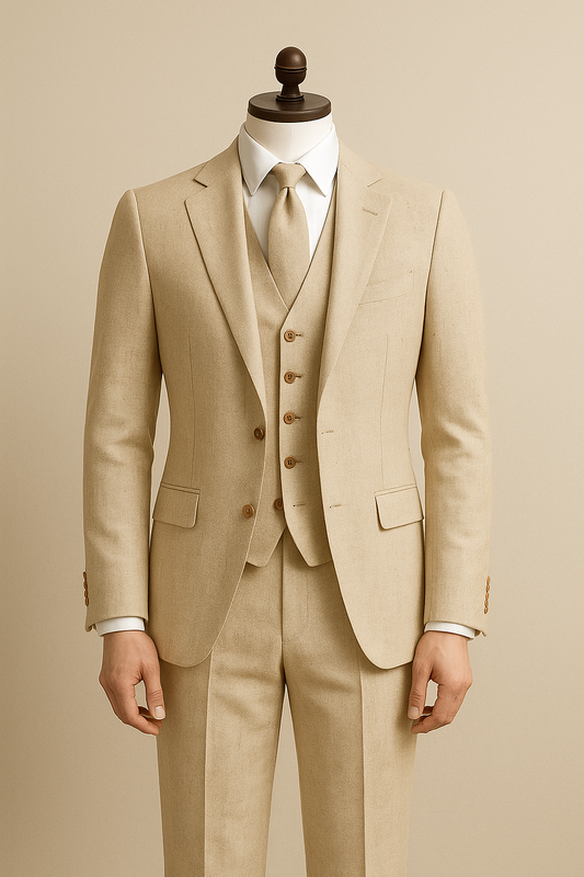Beige-Linen 3-Piece Suit – Elegant Comfort in Every Thread