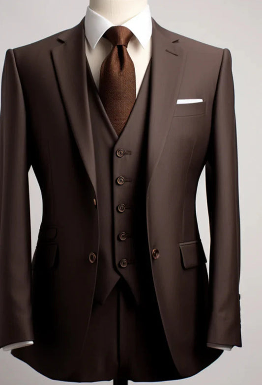 Elegant Chocolate Brown 3-Piece Suit/Tailored Fit