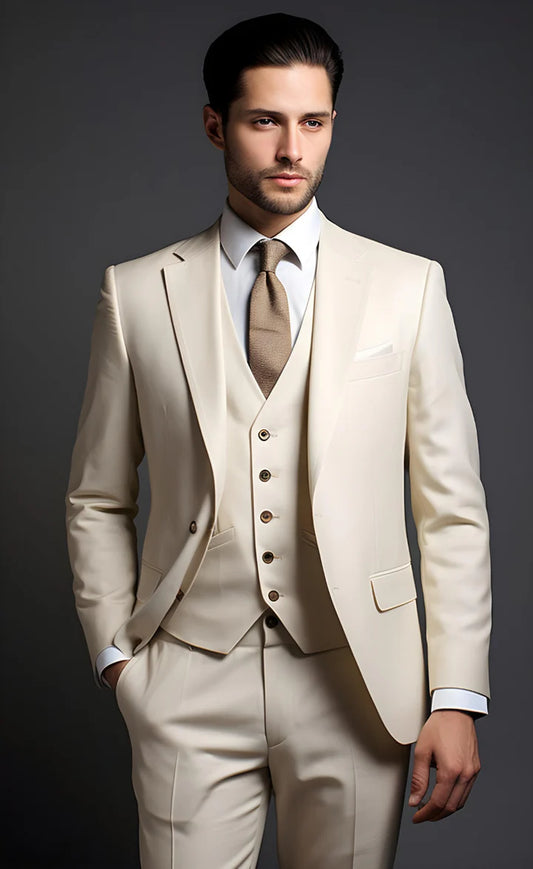 Elegant Beige 3-Piece Suit/Tailored Fit