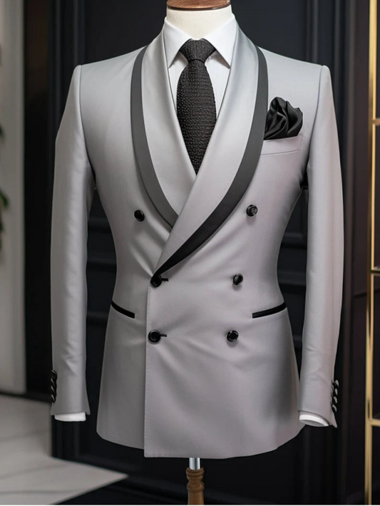 Luxury Italian Fabric Double Breasted Suit for Men | Steel Grey| Wedding, Party wear; Formal Wear