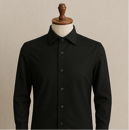 Classic Black Cotton Shirt with Black Buttons