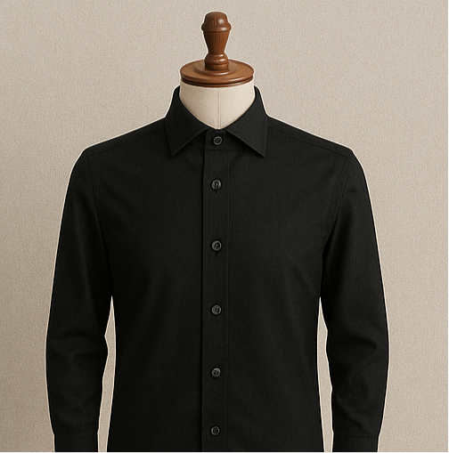 Classic Black Cotton Shirt with Black Buttons
