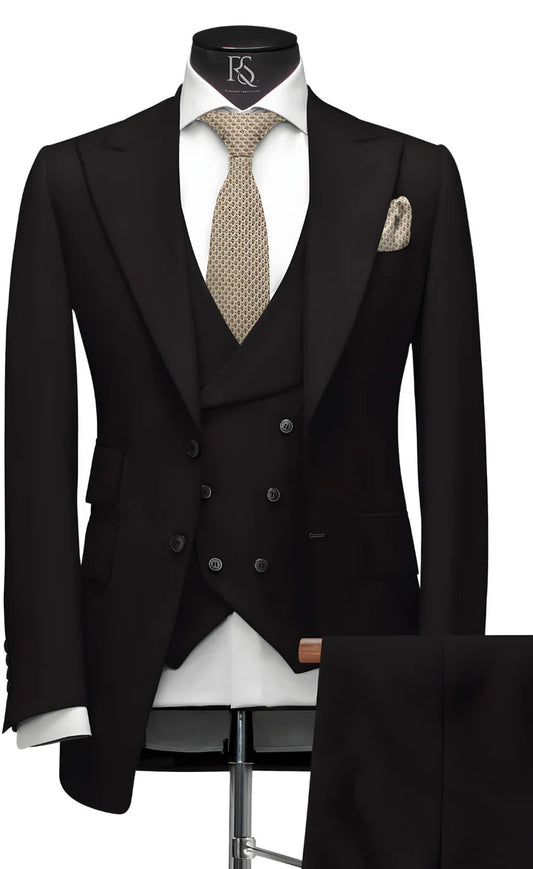 Elegant Black Shawl Lapel 3-Piece Suit/Tailored Fit