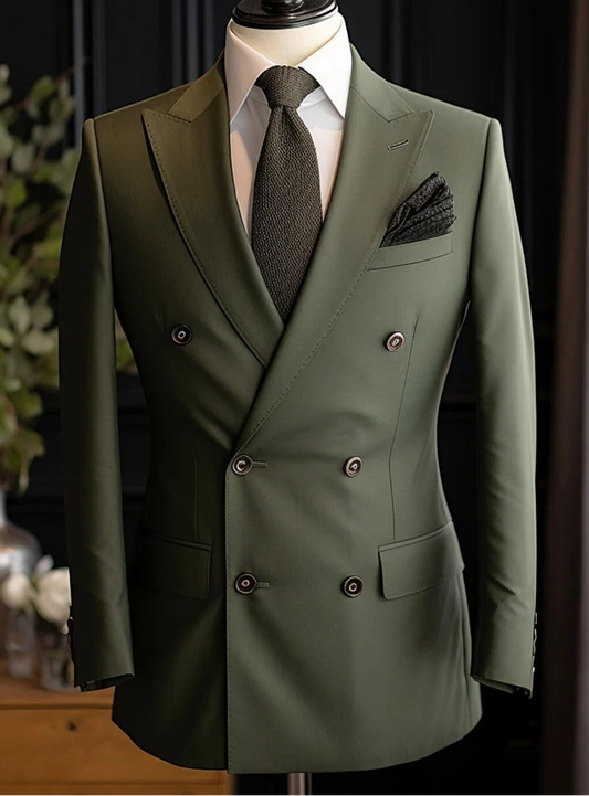Double Breasted Suit for Men | Green| Wedding, Party wear; Formal Wear
