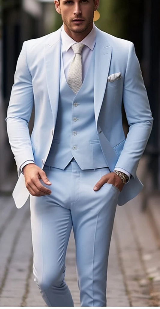 Feel The Luxury Italian Fabric 3-Piece Suit for Men|Bangy SkyBlue | Wedding, Party & Formal Wear