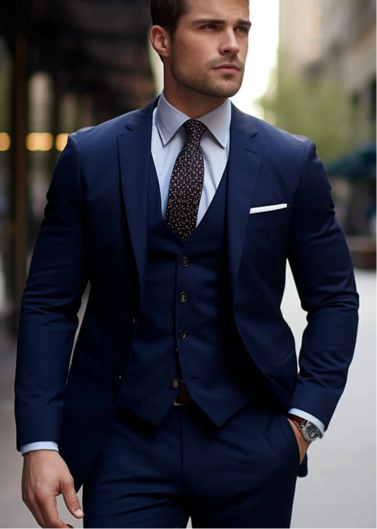 Luxury Italian Fabric 3-Piece Suit for Men|Midnight Blue | Wedding, Party & Formal Wear