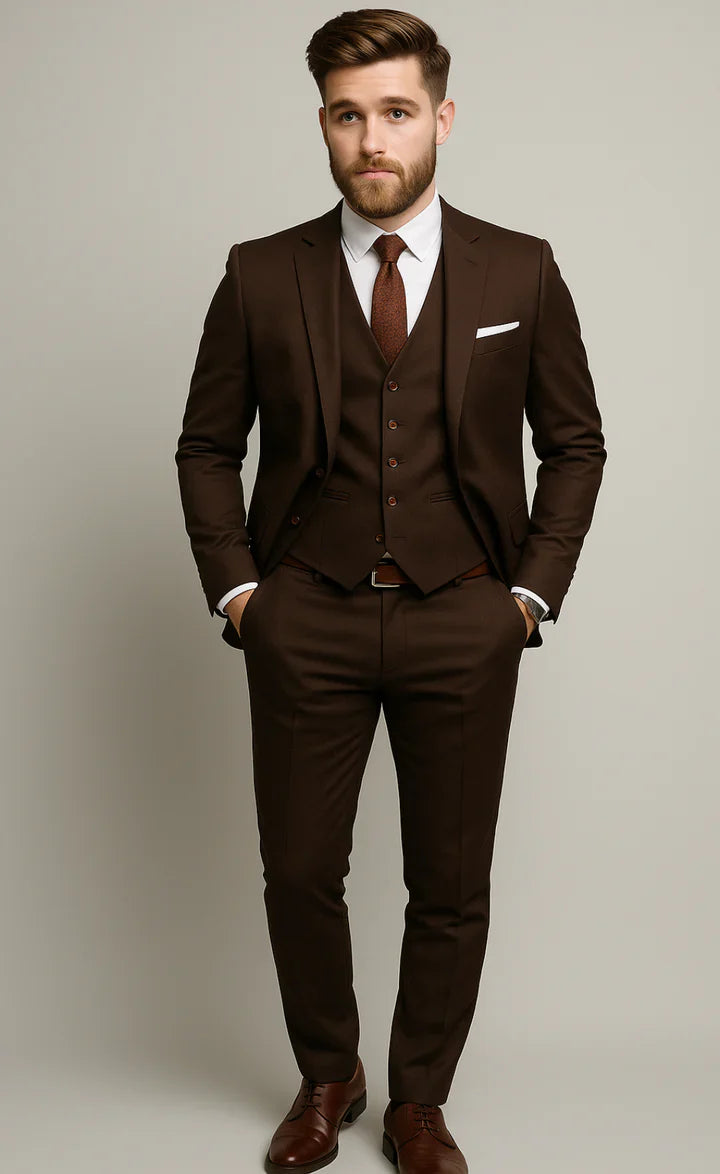 Elegant Dark Brown 3-Piece Suit/Tailored Fit